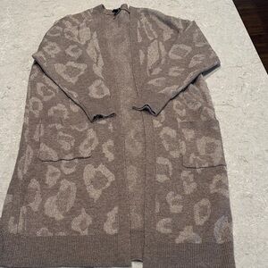 Express Animal Print Long Cardigan Brown Knit Sweater